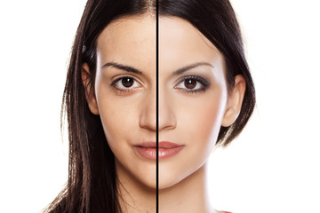 Comparision side by side of a girl without and with makeup