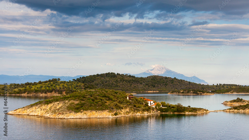 Fototapeta premium Sithonia Landscape view to Athos mountain