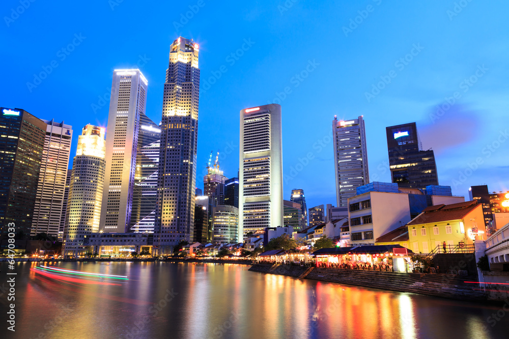 Fototapeta premium Rzeka Singapur w nocy