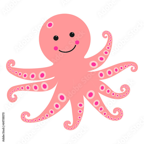 Pulpo rosa. Ilustración vectorial infantil
