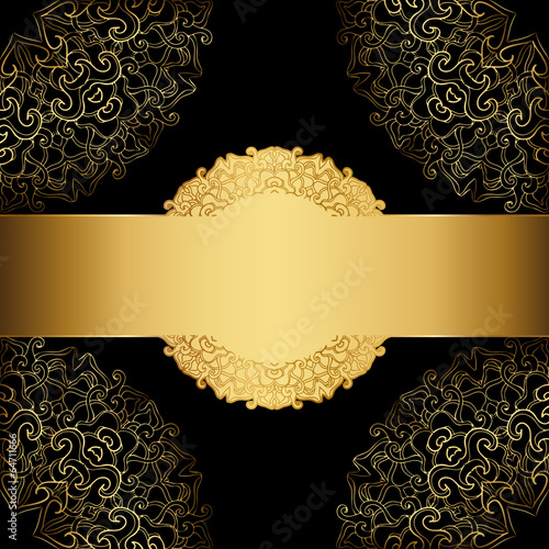 Gold frame on a black background. Elegant label