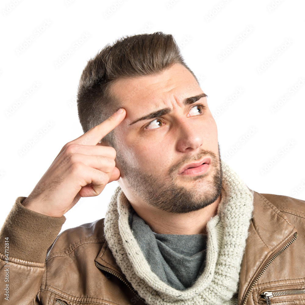 Obraz premium Man making a crazy gesture over white background