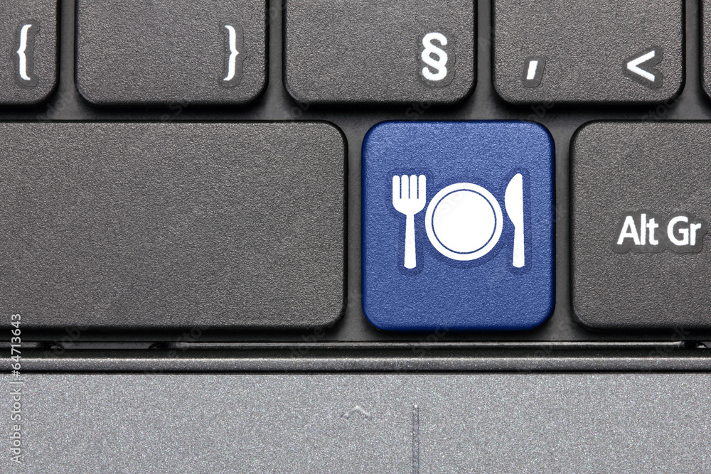 Restaurant. Blue hot key on computer keyboard. Restaurant. Blue hot key on computer keyboard.
