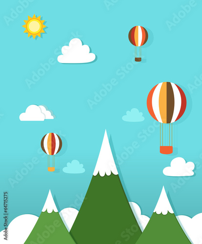 paper landscape with hot air balloons