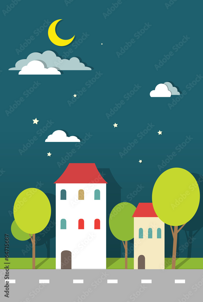 houses at night paper vector