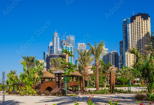  High rise buildings and streets in Dubai, UAE
