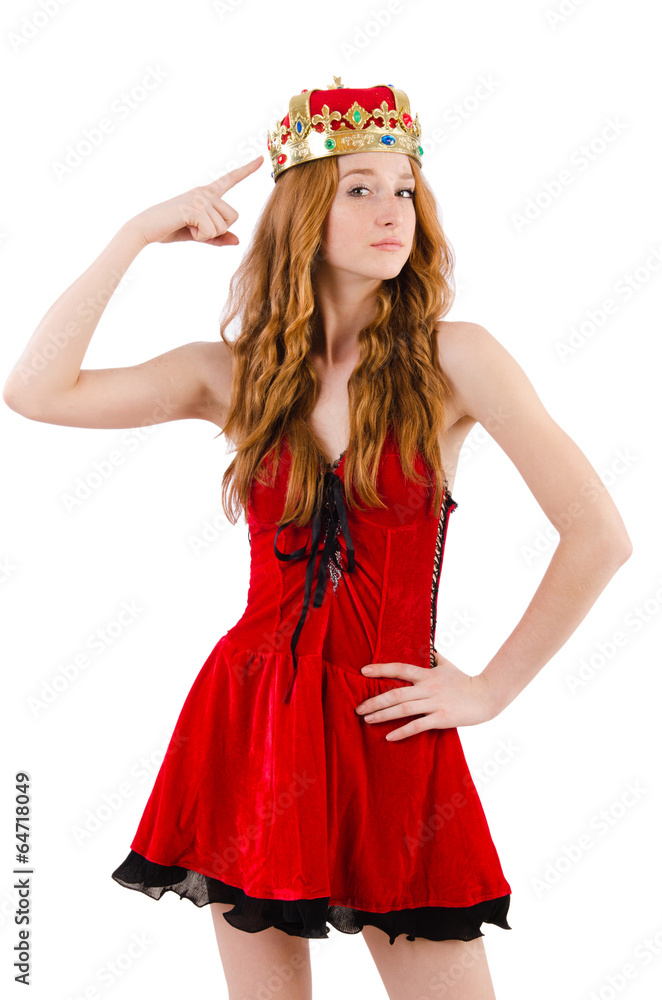 Redhead girl with crown isolated on white Redhead girl with crown isolated on white