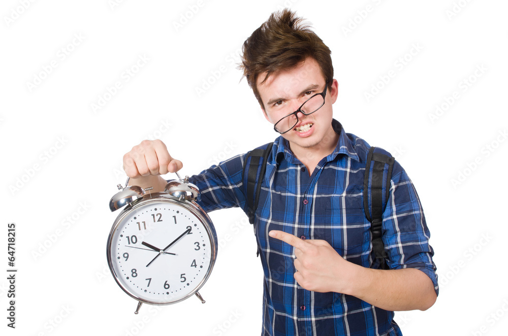 Student missing his studying deadlines on white Student missing his studying deadlines on white