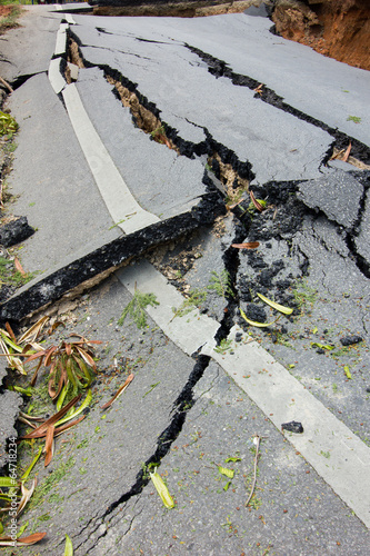 broken road by an earthquake in Chiang Rai, thailand