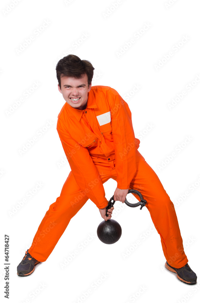 Young inmate with chains isolated on the white Young inmate with chains isolated on the white