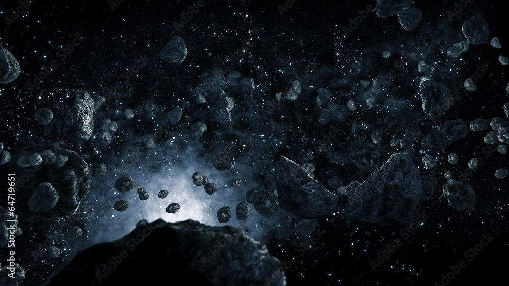 Meteorites flying through Space - obrazy, fototapety, plakaty 