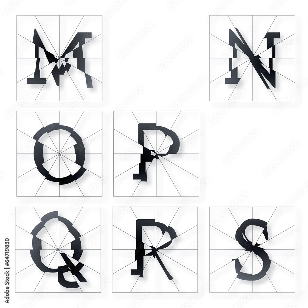 Broken Letters Alphabet Part From M To S Stock Vector Adobe Stock