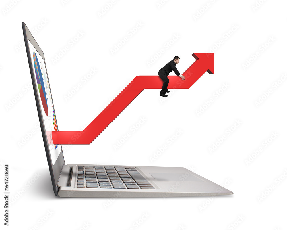 Outstretch red arrow with businessman riding on Outstretch red arrow with businessman riding on
