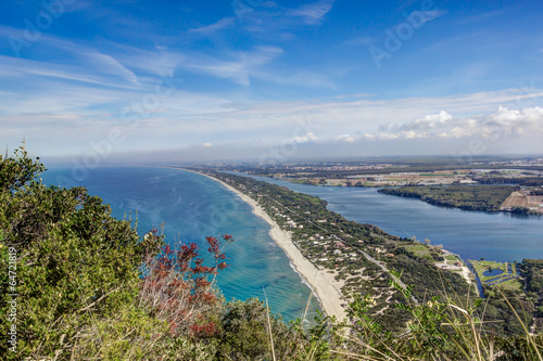 Bild auf Leinwand View of beach, lake and clear sea from Mount Circeo