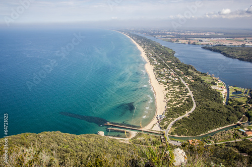 View of beach, lake and clear sea from Mount Circeo photo