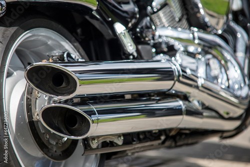close up of motorcycle exhaust photo