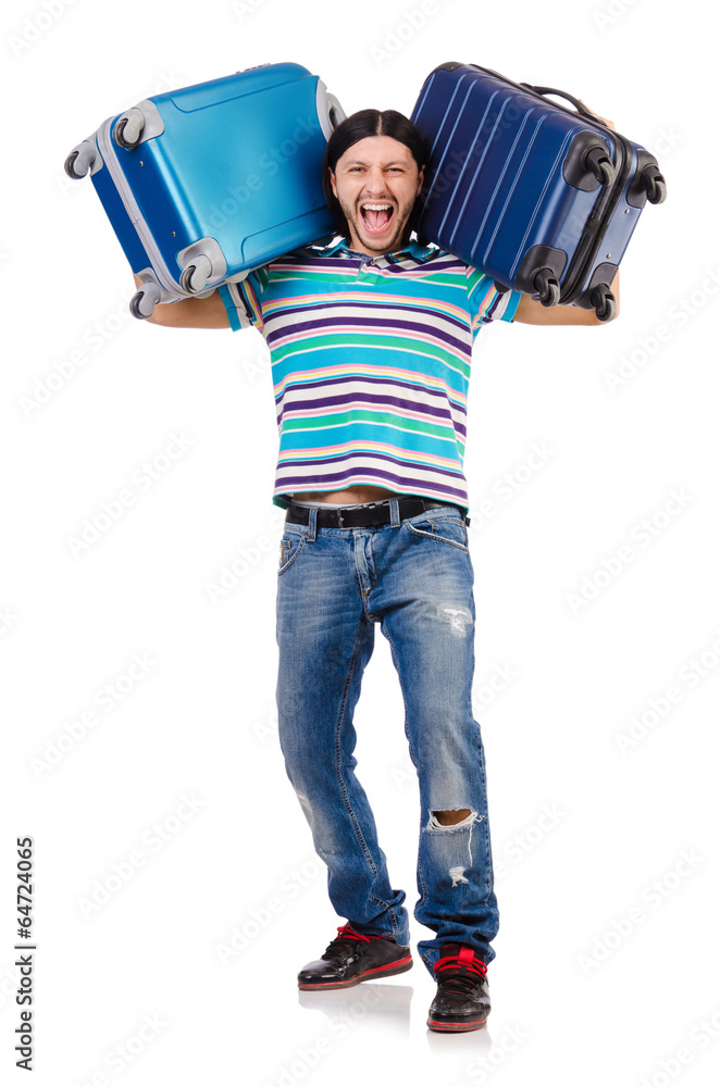 Travel vacation concept with luggage on white Travel vacation concept with luggage on white