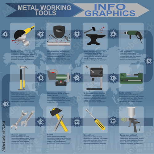 Set of metal working tools Infographics