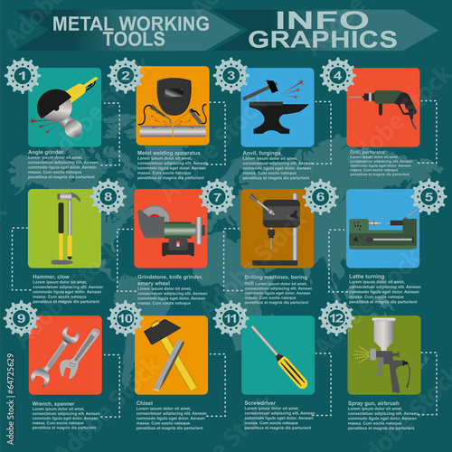 Set of metal working tools Infographics