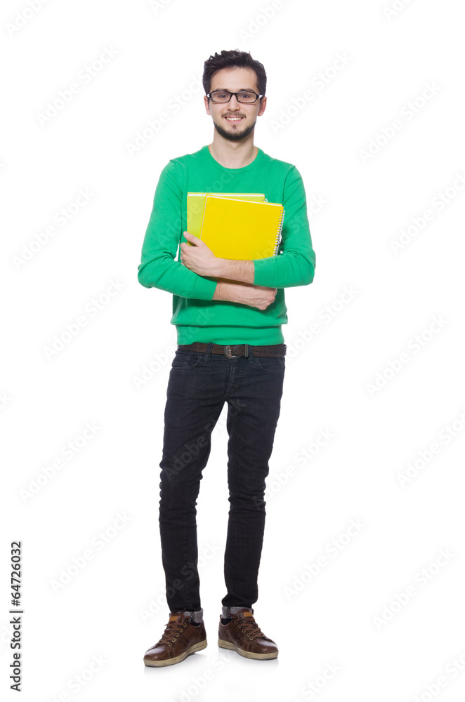 Young student with book on white Young student with book on white