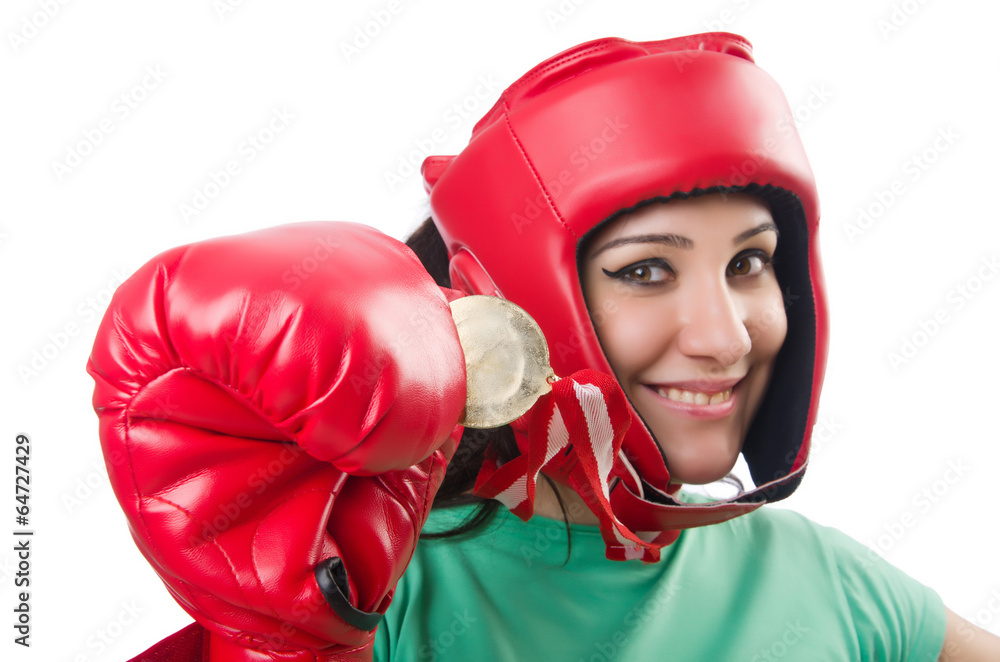 Woman boxer isolated on the white background Woman boxer isolated on the white background