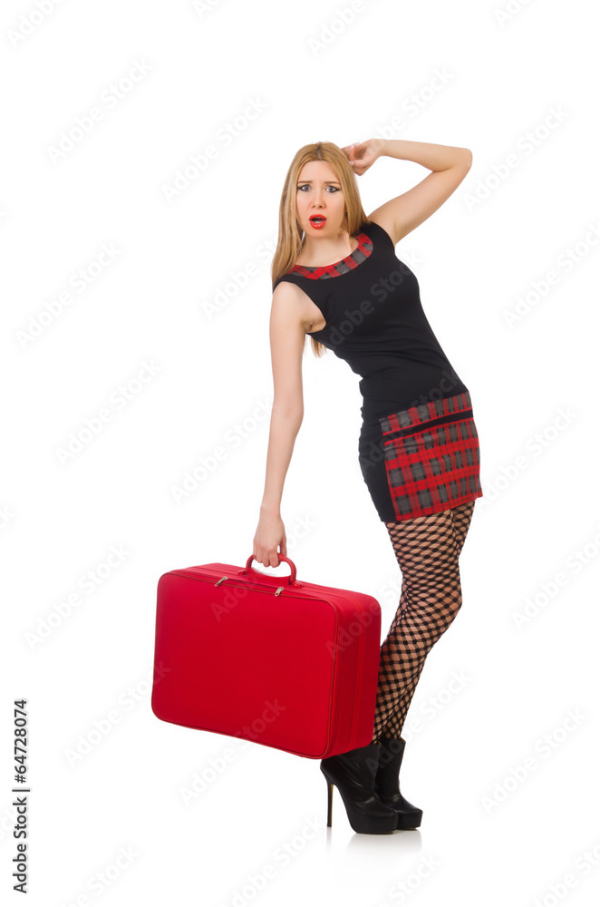 Travel vacation concept with luggage on white Travel vacation concept with luggage on white