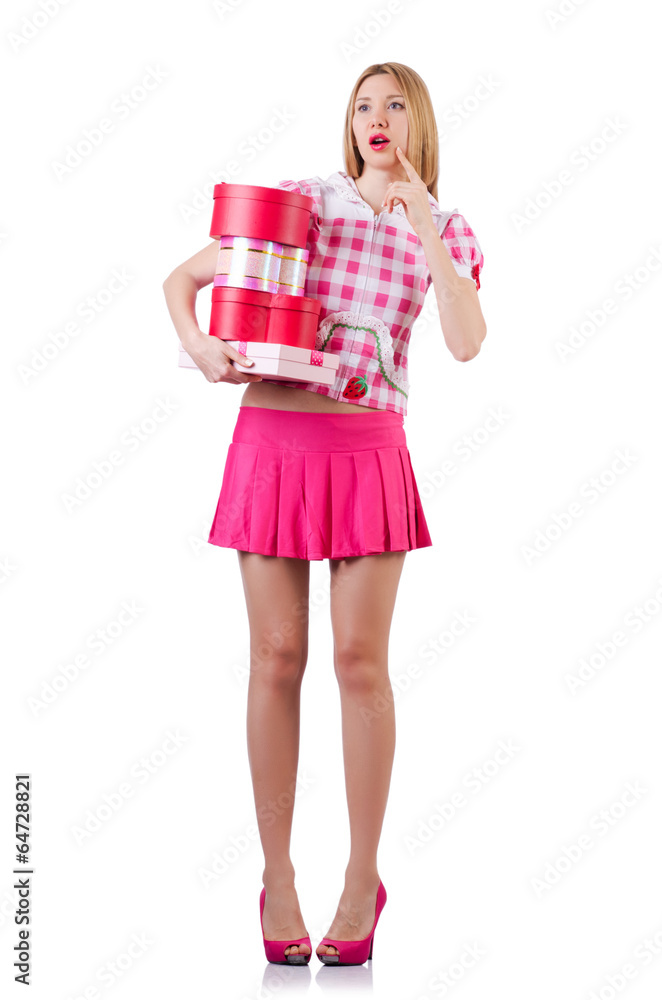 Woman with gifts isolated on white Woman with gifts isolated on white