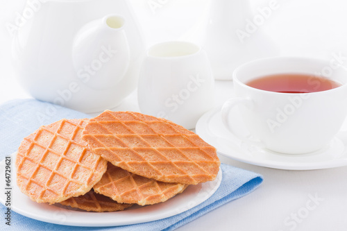 Sweet waffles on white plate