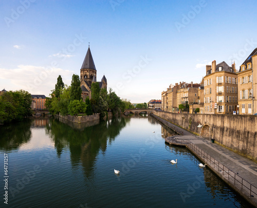 View of Metz with Temple Neuf and Moselle, Lorraine, France