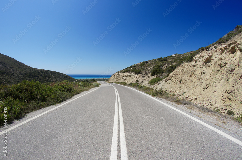 Asphalt road on Rhodes island. Greece