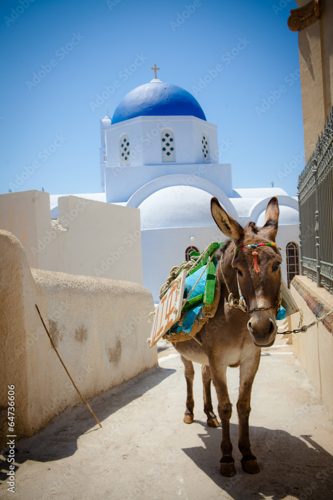 Naklejka premium Greek Church and Cross - Santorini