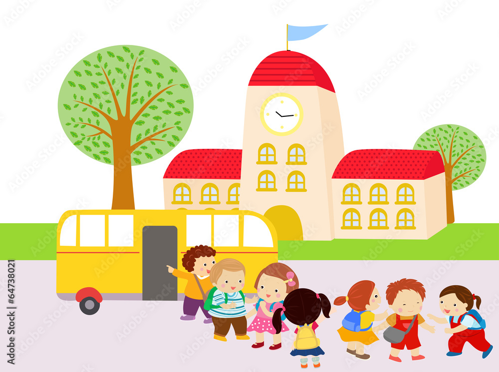 Obraz premium Illustration of Kids Waiting to Get in the Bus