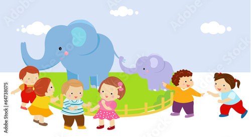 Kids and elephants