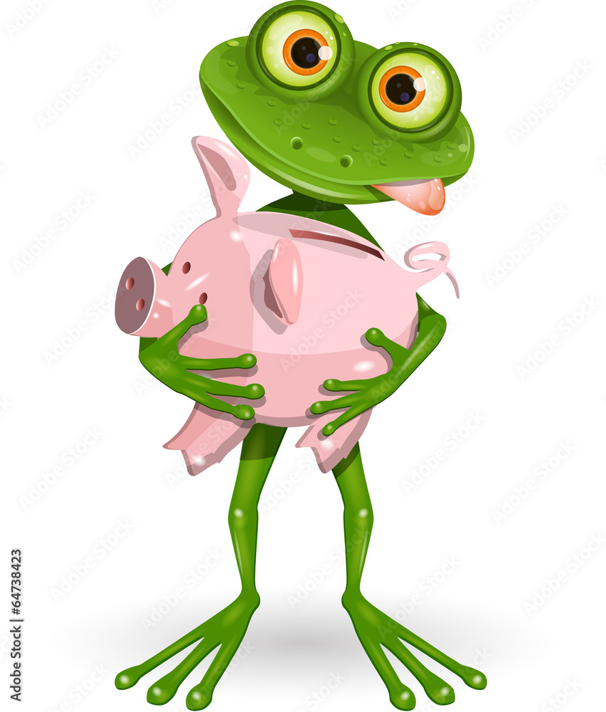 Fototapeta premium frog with piggy bank