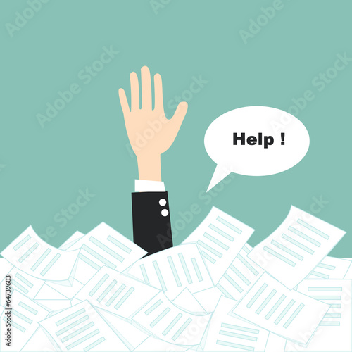 businessman need help under a lot of paper