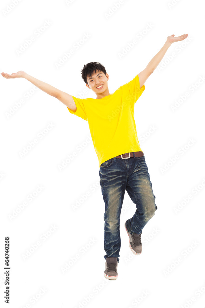 happy young man open arm to welcome happy young man open arm to welcome
