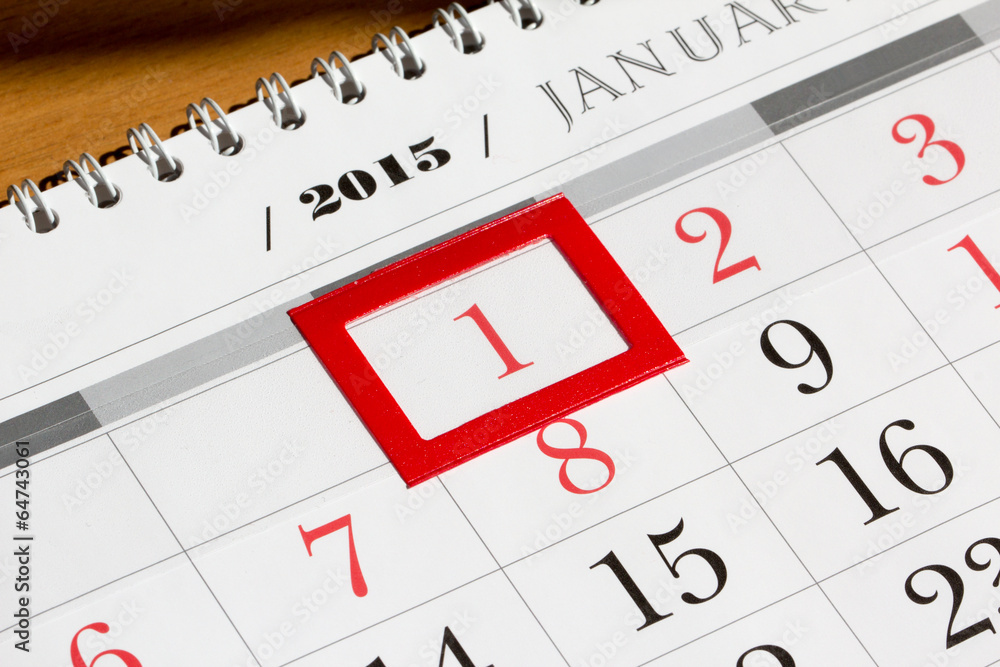 Calendar page with selected 1 January of 2015 Calendar page with selected 1 January of 2015