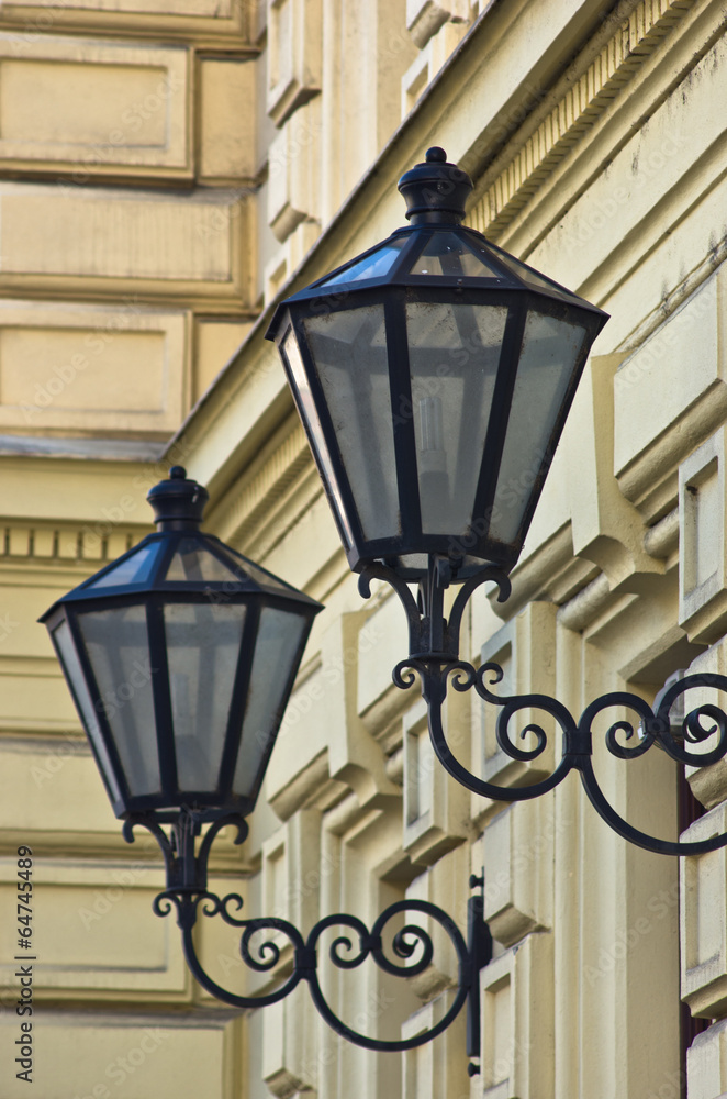 Typical lanterns on 19th century neoclassic building in Vienna