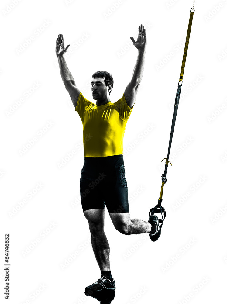 man exercising suspension training trx silhouette man exercising suspension training trx silhouette