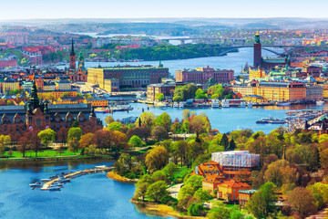Fototapete Europa Luftpanorama über Stockholm Schweden  © Scanrail