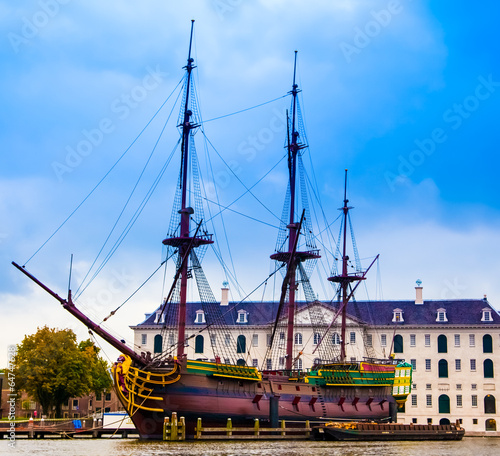 VOC Amsterdam. Dutch sailing ship