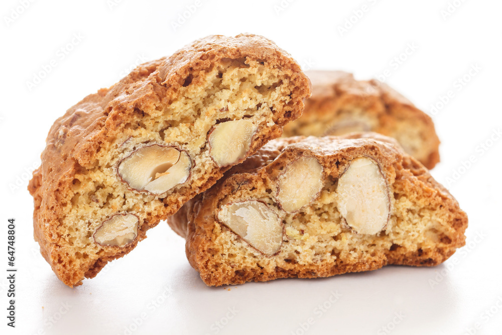 Classic Italian biscotti with nuts on white.