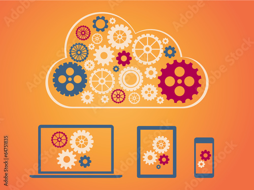 Cloud computing concept design - devices connected to cloud