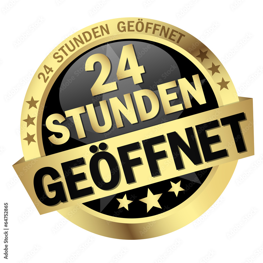 Button mit Banner " 24 STUNDEN GEÖFFNET " Stock Vector | Adobe Stock