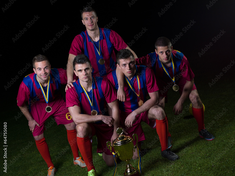 Naklejka premium soccer players celebrating victory