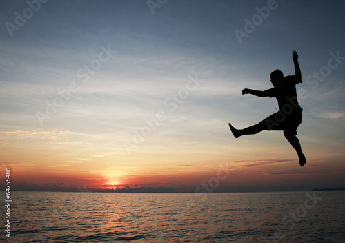 Jumping Sunset Sunrise Beach and Sea