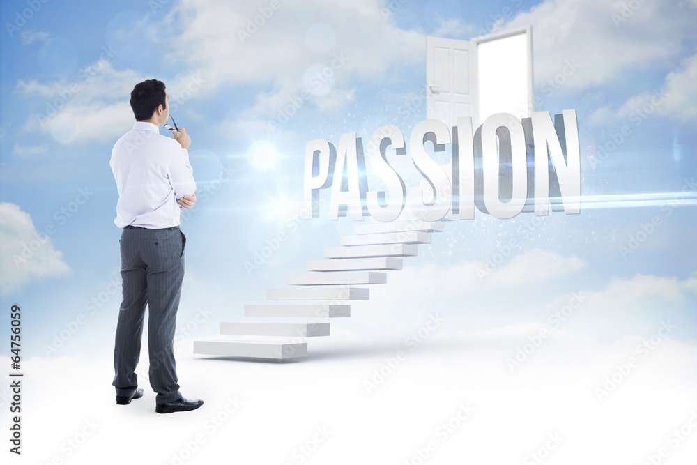 Passion against steps leading to open door in the sky Passion against steps leading to open door in the sky