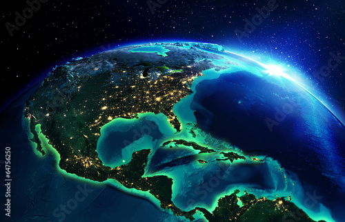 land area in North America the night