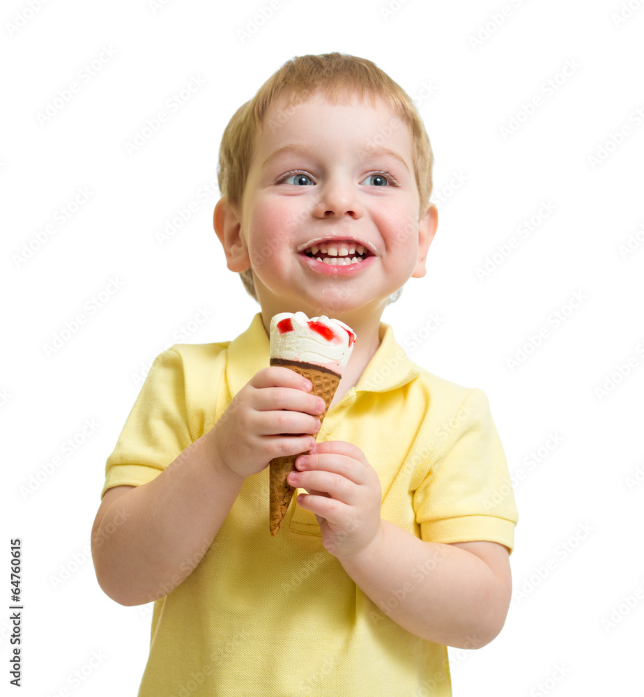 kid eating ice cream isolated on white studio shot kid eating ice cream isolated on white studio shot