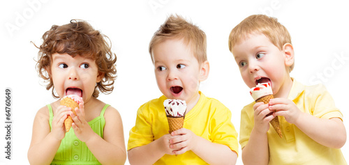 funny kids group with icecream isolated